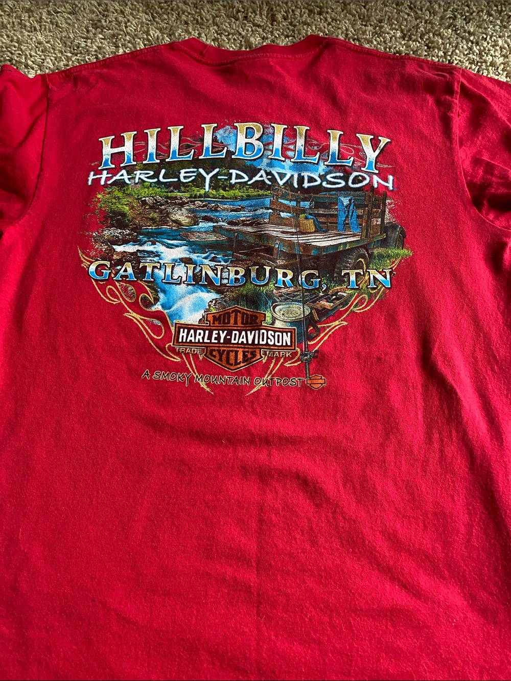 Harley-Davidson Red Short Sleeve Pocket Tee with Black Skull